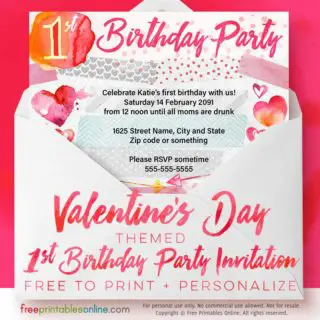 Valentine's Day 1st Birthday Party Invitations