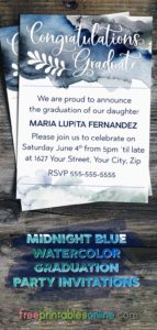 Midnight Blue Watercolor Graduation Invitations