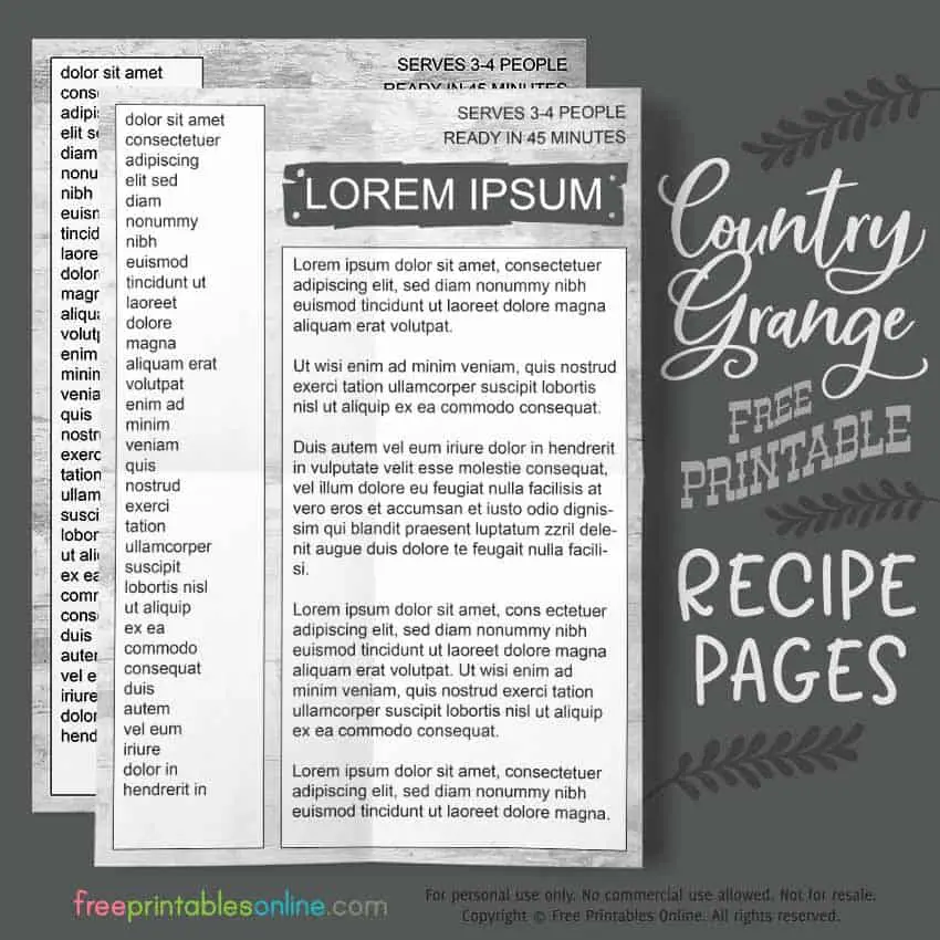 Recipe Book Printable Pages