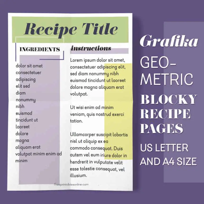 Grafika Recipe Pages to Print