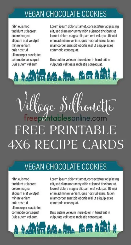 Village Silhouette 4x6 Recipe Cards
