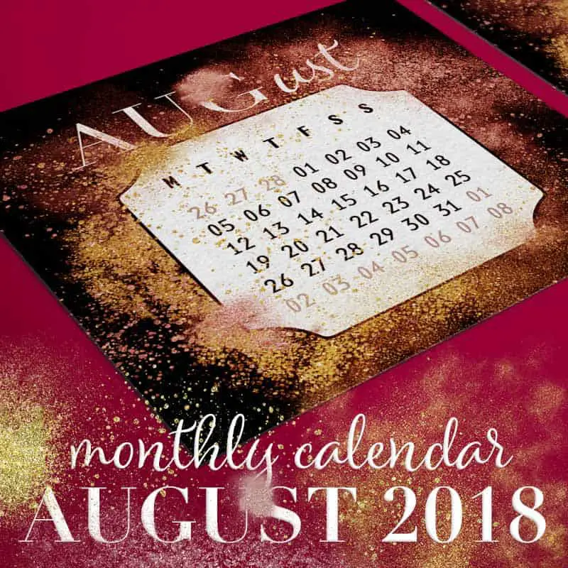 Printable August 2018 Calendar