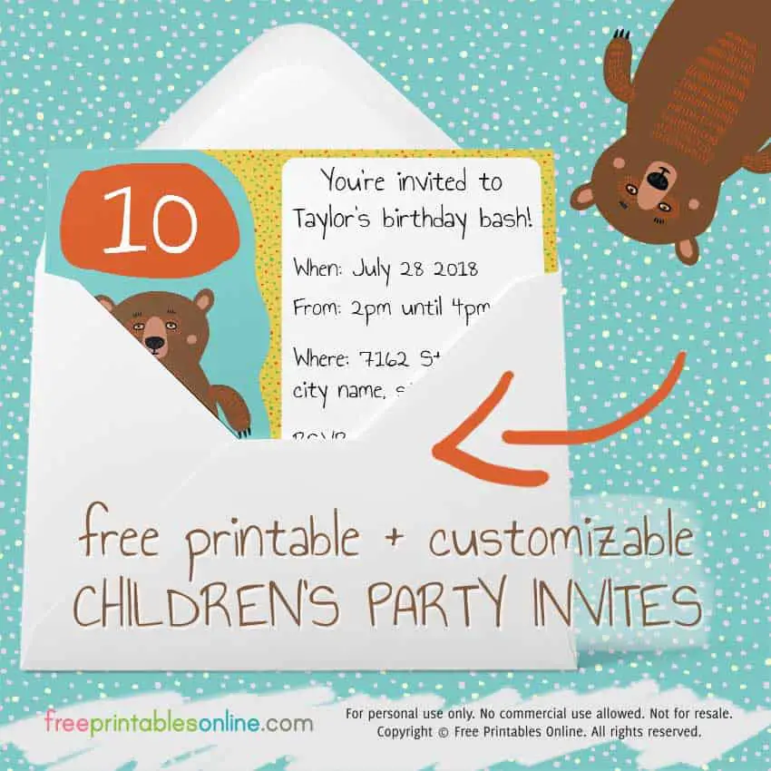 Free printable Children #39 s party invites Free Printables Online