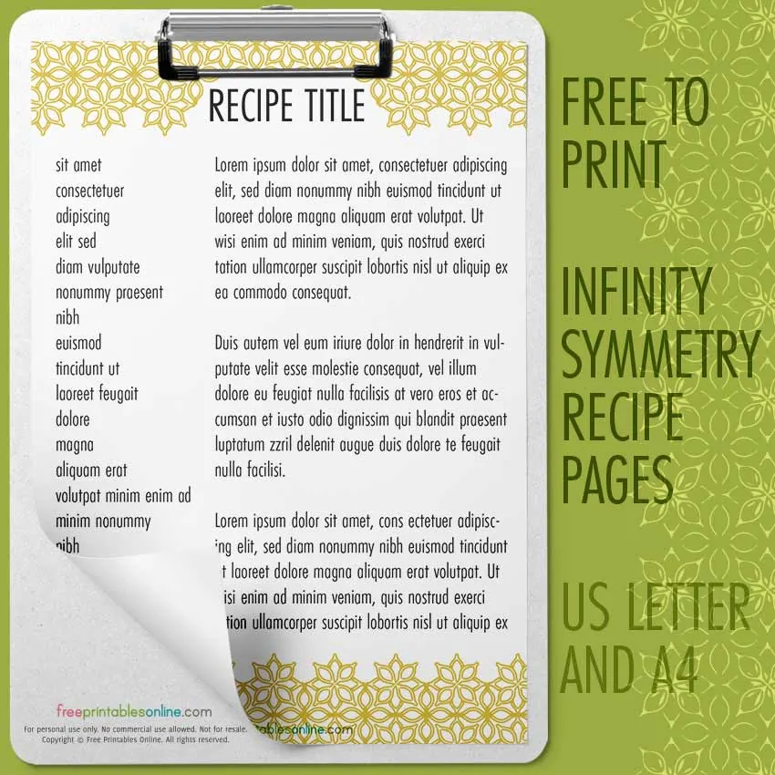Infinity Symmetry Recipe Pages