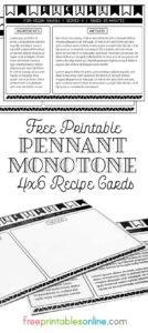 Monotone 4x6 Recipe Cards to print
