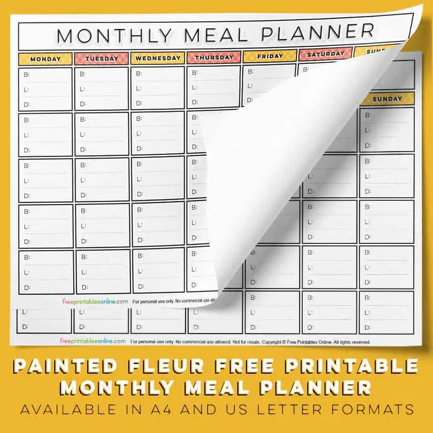 Painted Fleur Monthly Meal Planner