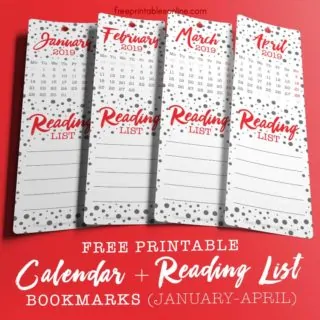 2019 Monthly Calendar Reading List Bookmarks