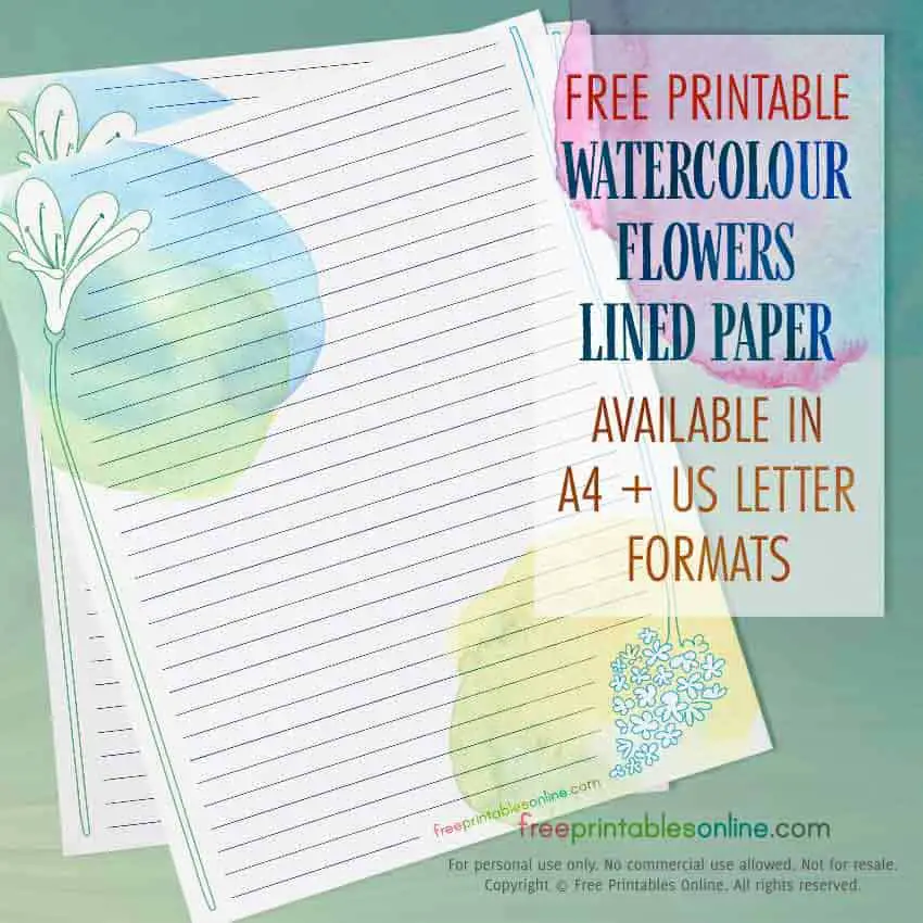 Watercolor flowers lined stationery