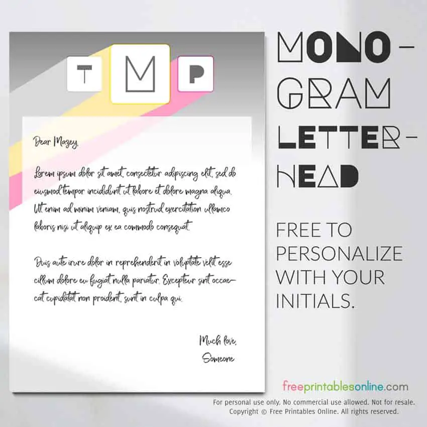 This free printable monogram stationery