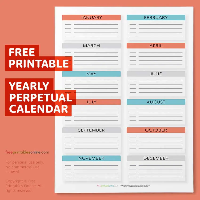 Essential Perpetual Calendar Template Free Printables Online