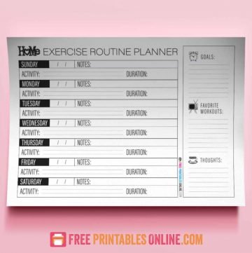 Printable Home Exercise Routine Planner