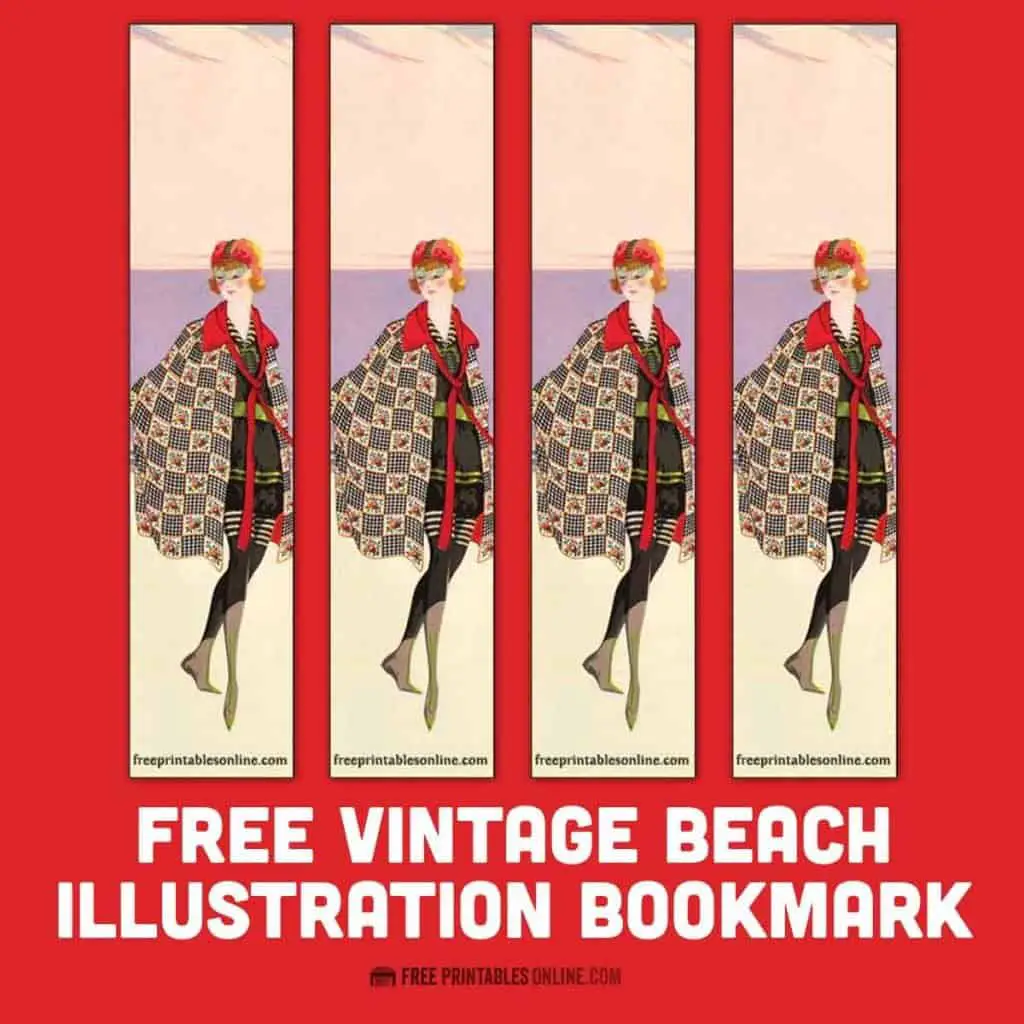 Vintage Beach Illustration Printable Bookmark