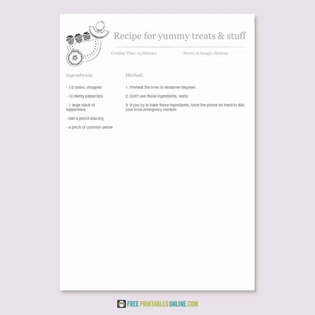 Merit Picnic Printable Recipe Page