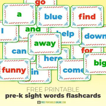 Printable pre-k sight words flashcards