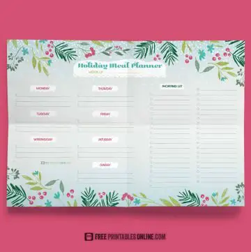 Free Printable holiday meal planner