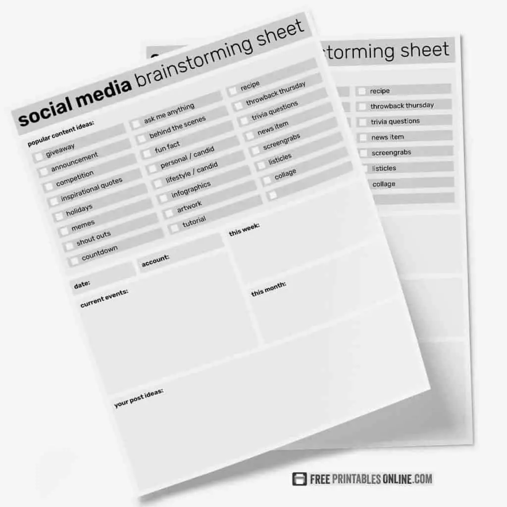 Social media brainstorming sheet