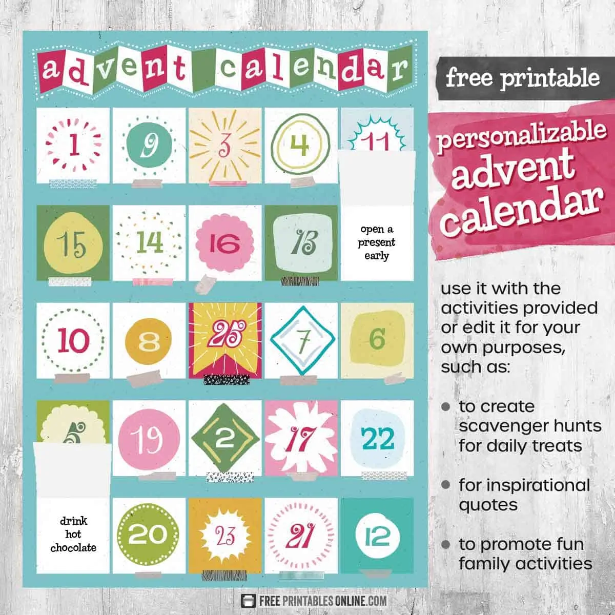 Free advent calendar template to print Free Printables Online