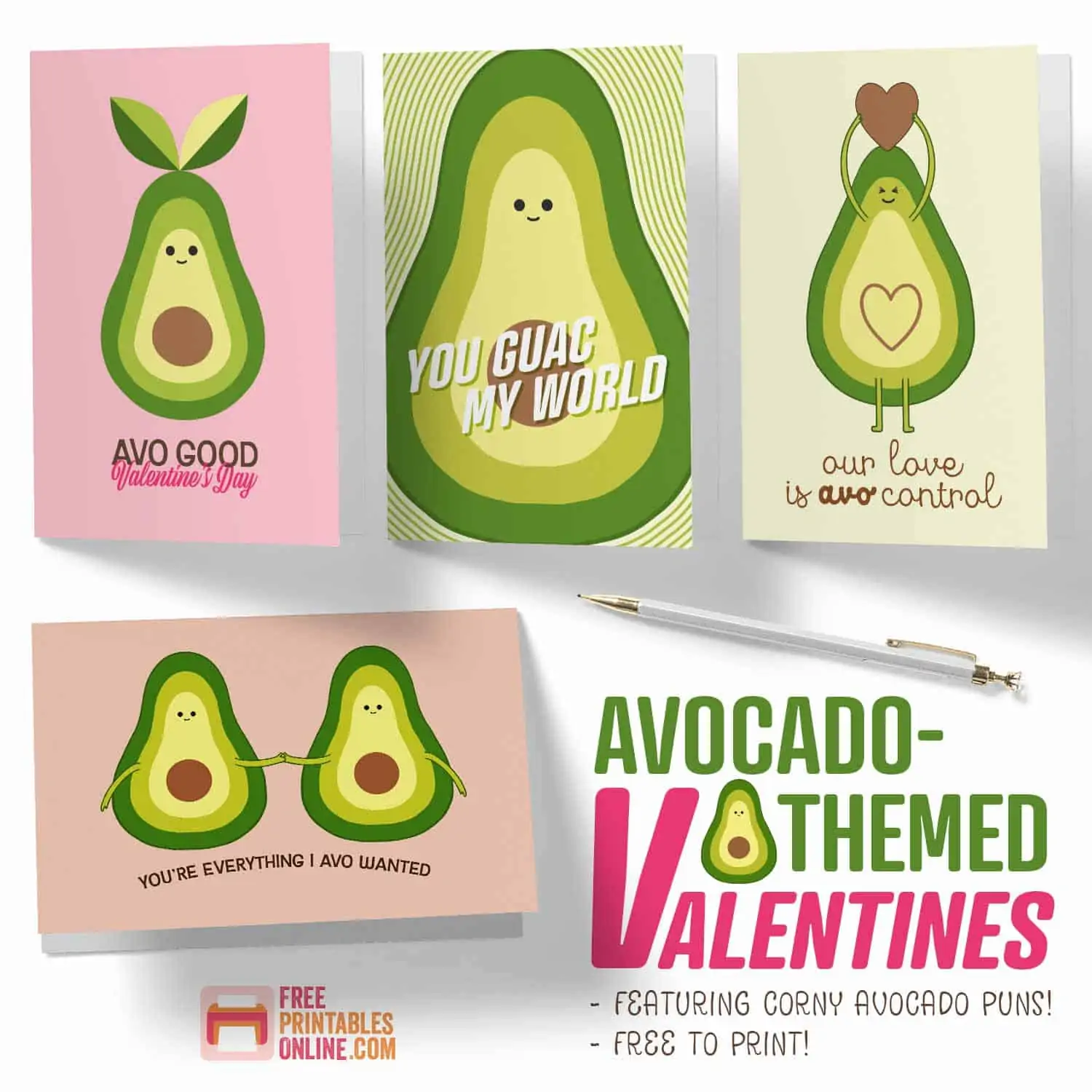 Avocado Valentine Punny Cards - Free Printables Online