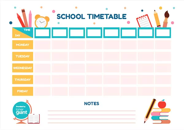 Printable school timetable templates - Free Printables Online