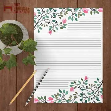 Watercolor branch in bloom lined stationery A4 thumbnail