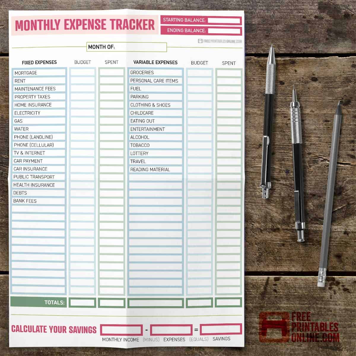 pdf free printable expense tracker