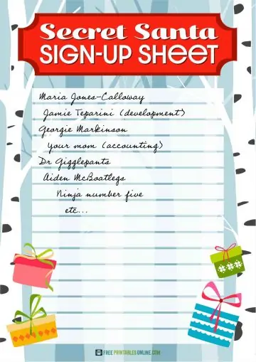 Printable secret Santa sign up sheet - Free Printables Online