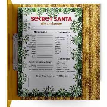 mockup of Secret Santa form in a binder