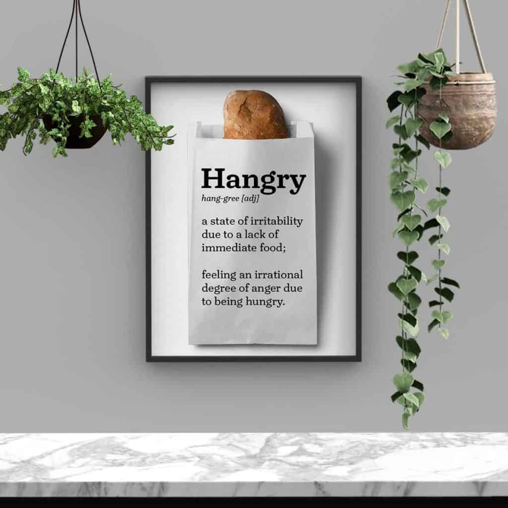 mockup of framed Hangry wall art