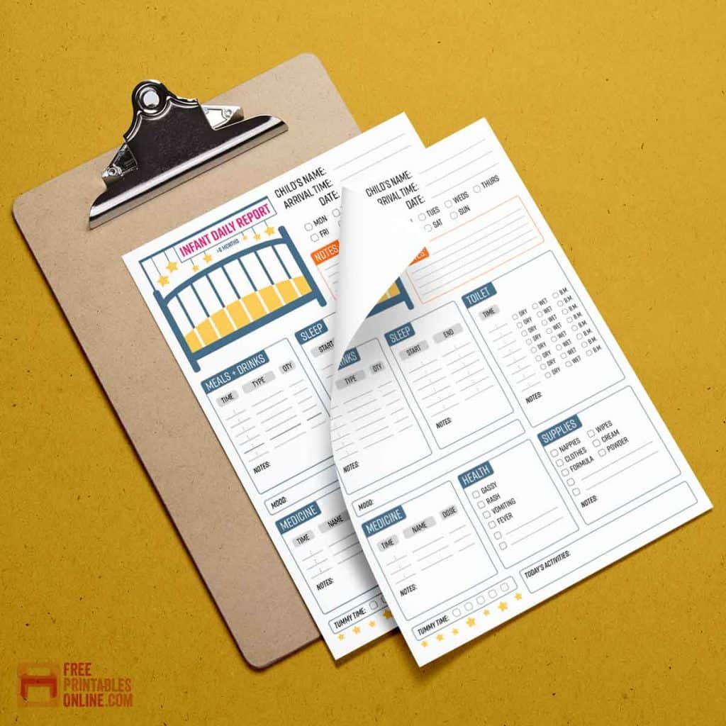 mockup of Infant Daily Report for Daycare