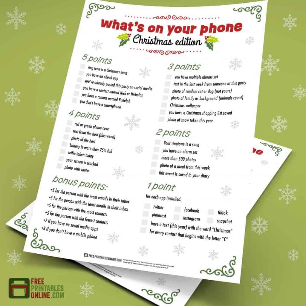 What's on your phone christmas game free printable - Free Printables Online