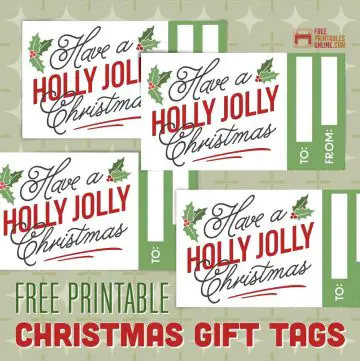 image of four mockup Christmas gift tags (with text "have a holly jolly Christmas") and space for you to write to and from.