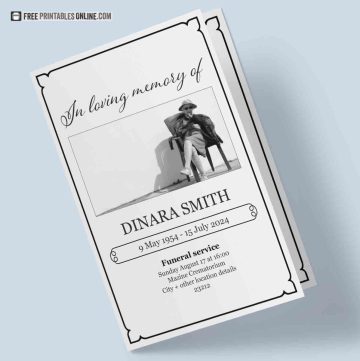 mockup of a funeral program template. This is the front page of the folded booklet on a powder blue background.