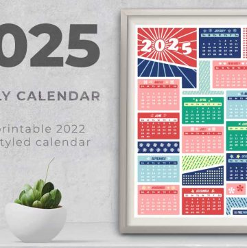 mockup image of a 2025 printable calendar in a frame