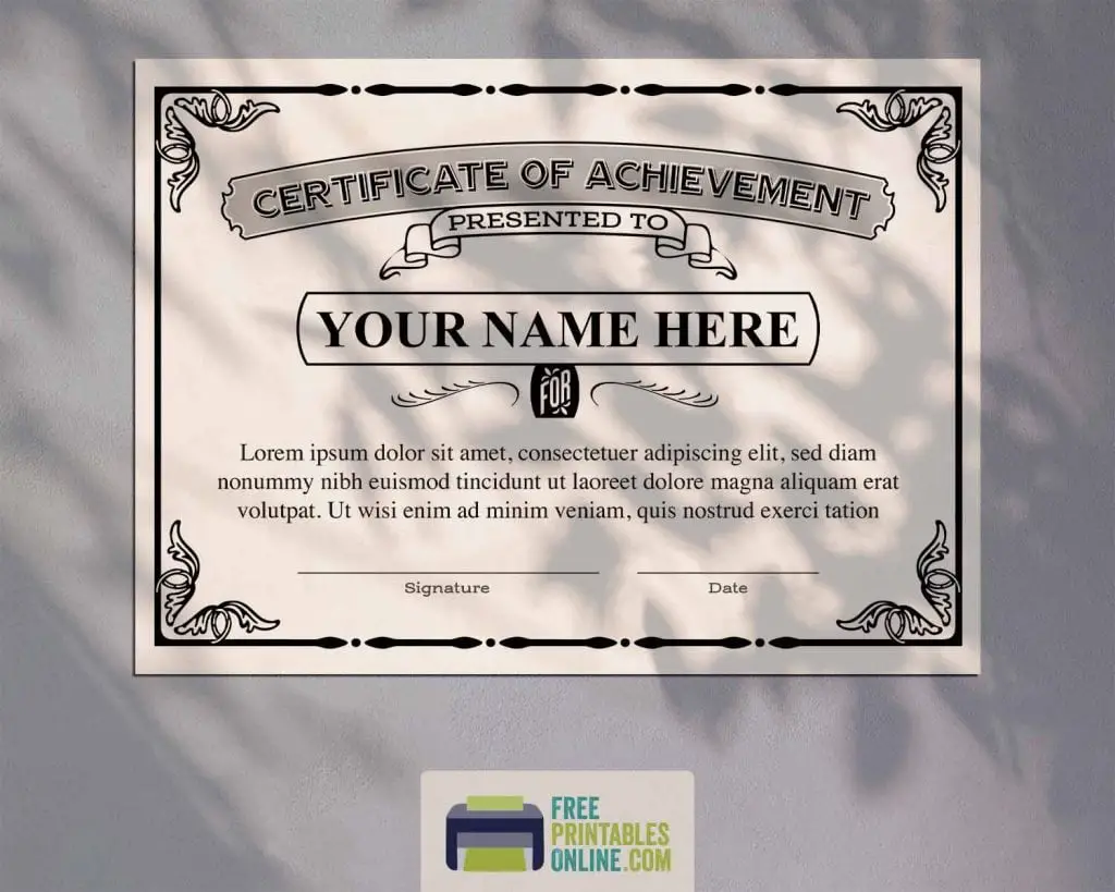 Mockup of a certificate of achievement on a background with shadows of a tree
