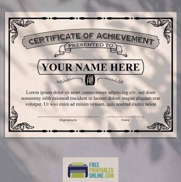 Mockup of a certificate of achievement on a background with shadows of a tree