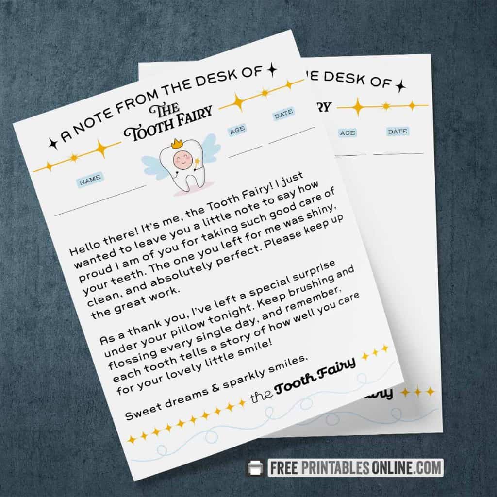 mockup of free printable tooth fairy letter