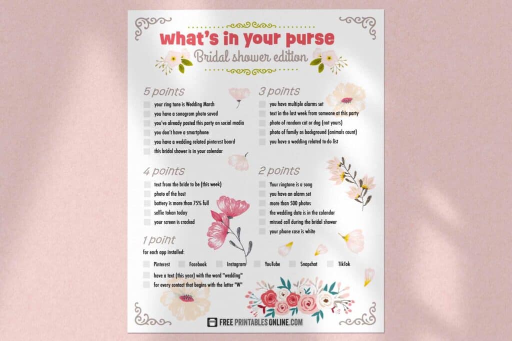 What's in your purse bridal shower game