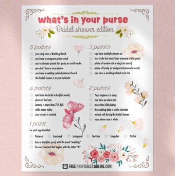 What's in your purse bridal shower game