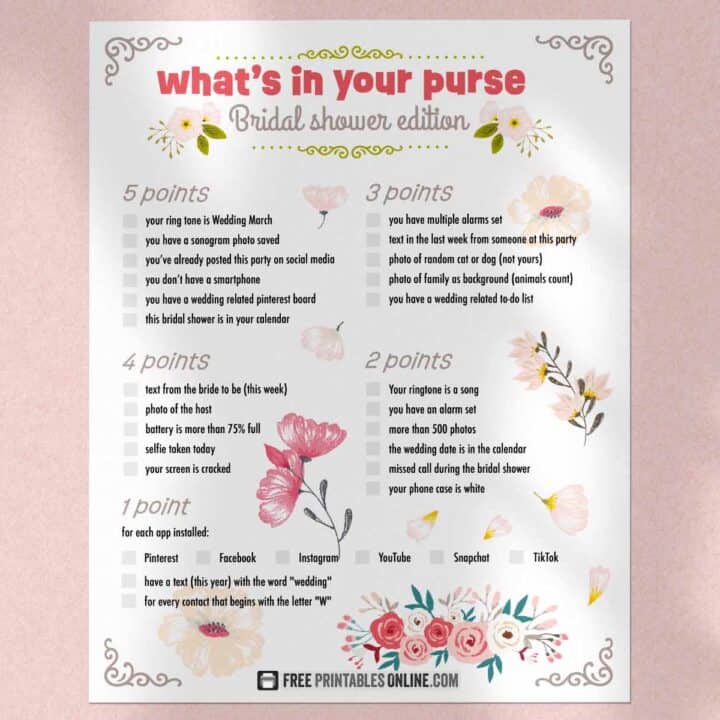 What's in your purse bridal shower game