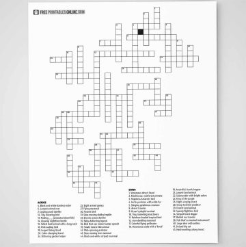 mockup of a crossword puzzle with 45 clues for animals and insects
