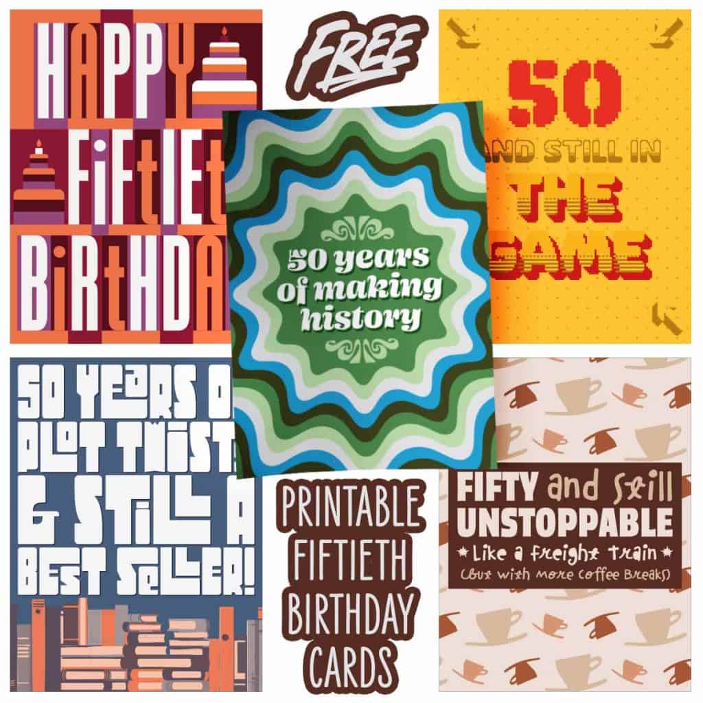 preview image of a series of five different 50th birthday cards