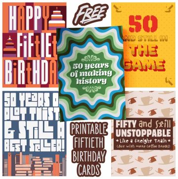 preview image of a series of five different 50th birthday cards