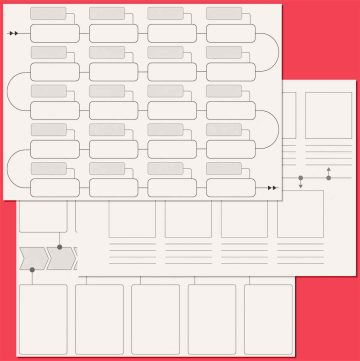 3 different blank timeline templates overlapping on a red background