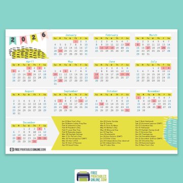 printable 2026 calendar with holidays