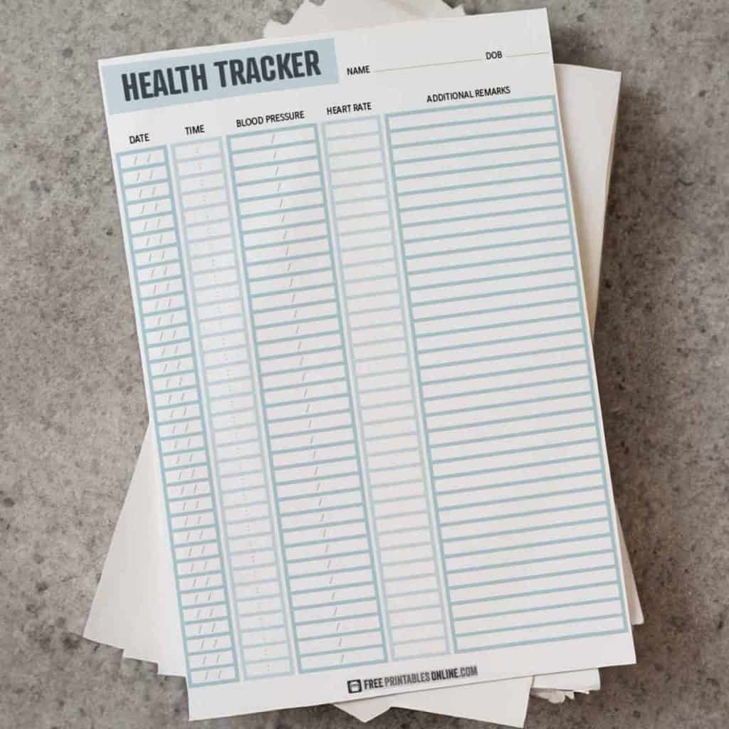 top down view of a blood pressure log sheet