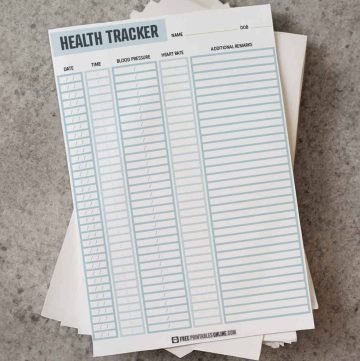 top down view of a blood pressure log sheet