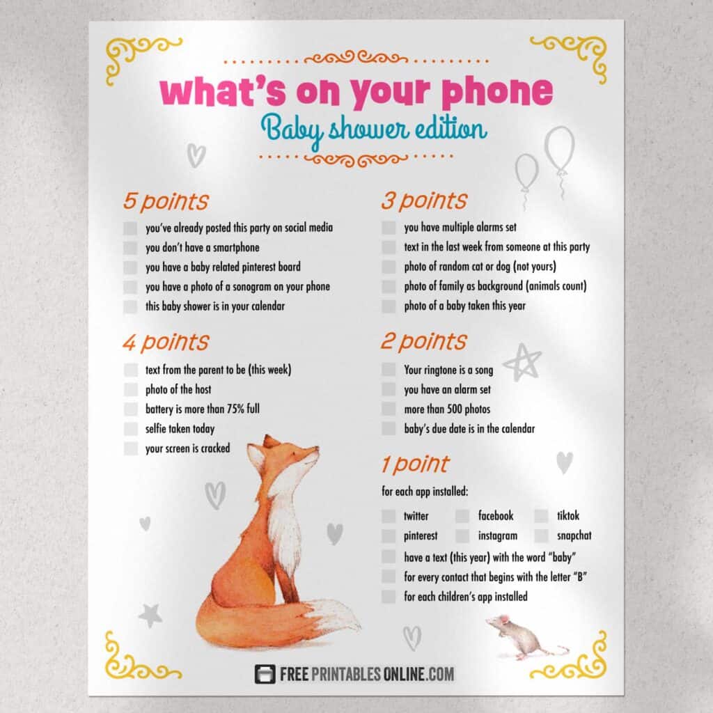 What's on your phone baby shower game