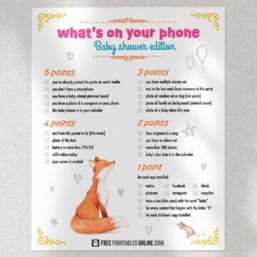 What's on your phone baby shower game