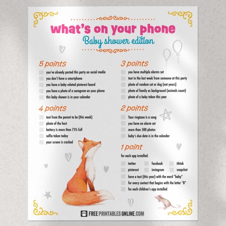 What's on your phone baby shower game