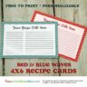Red & Blue Waves 4x6 Printable Recipe Cards